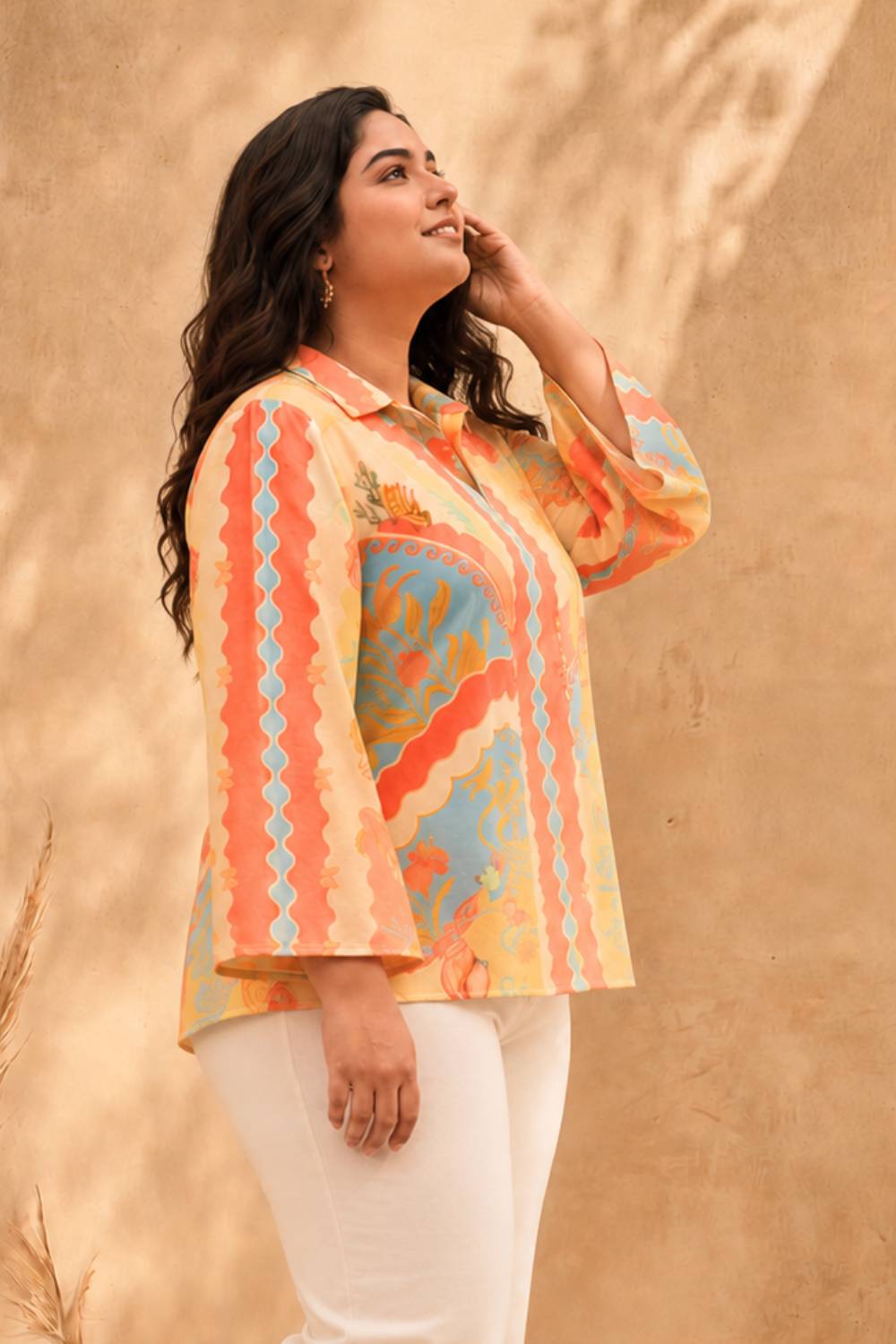 Comfortable Plus Size Coral Breeze Printed Cotton Top