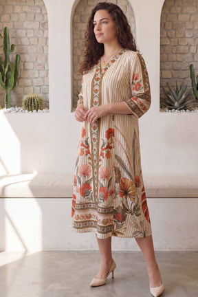 Floral Stripe Grace Plus Size Midi Dress