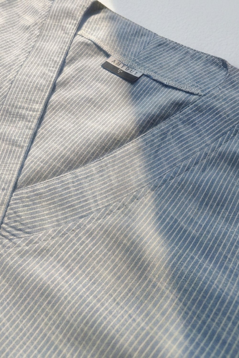 Plus Size Blue Chambray Pinstripe Sleeveless Cotton Midi Dress for Women