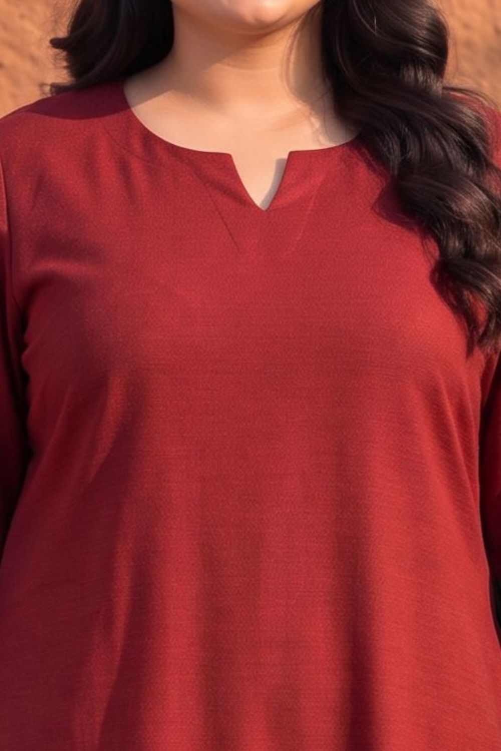 Comfortable Plus Size Bold Red Contrast Detail SnugWeave™  Kurta