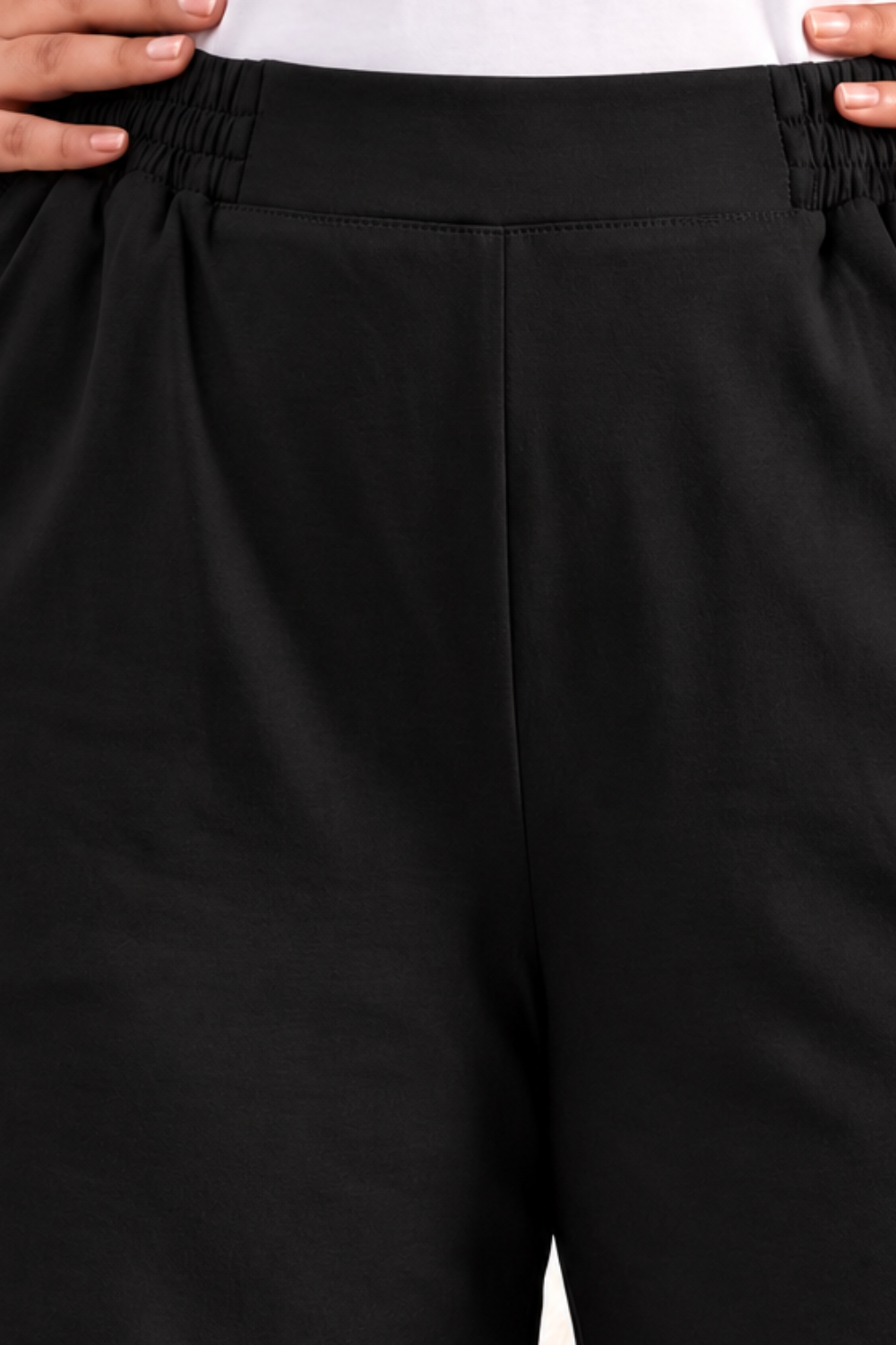 Comfortable Plus Size SoftEase Black Cotton Wide Flare Pants High