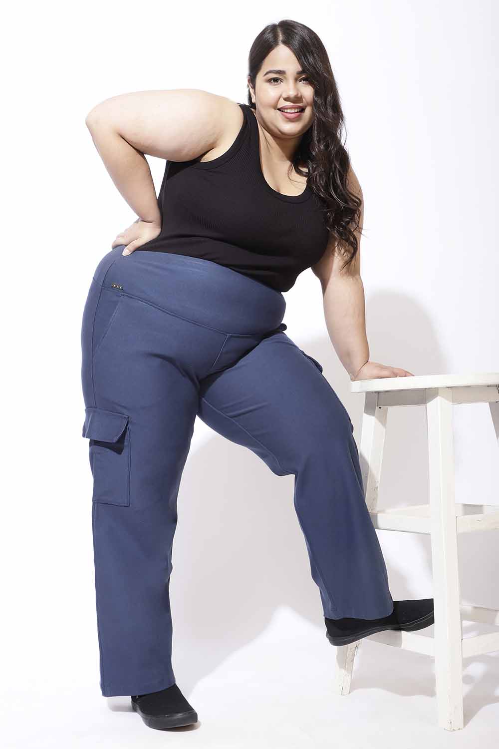 Denim Blue Tummy Shaper Cargo Pants