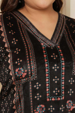 Plus Size Black Ethnic Panel SnugWeave™ Winter Kurta