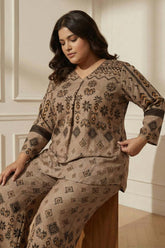 Plus Size Beige Printed SnugWeave™ Winter Top Coord Set