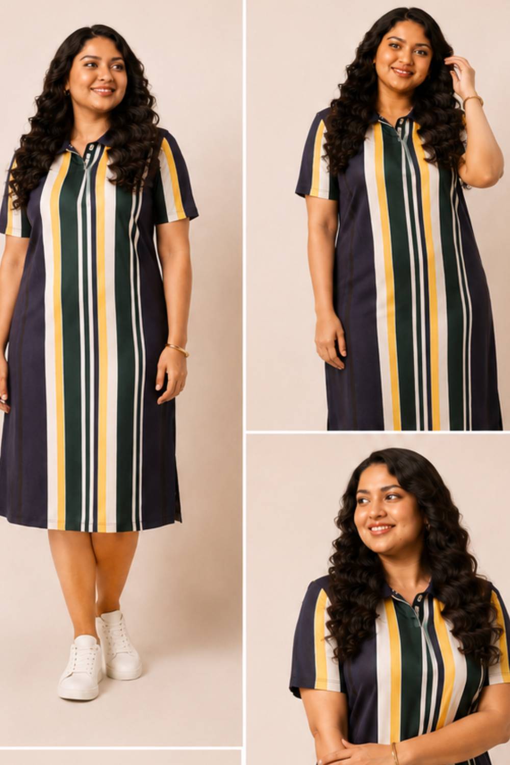Comfortable Navy Yellow Printed Polo Dress