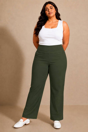 Olive Tummy Shaping Wide Straight Pants