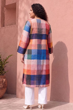 Plus Size Floral Check Printed Cotton Kurta