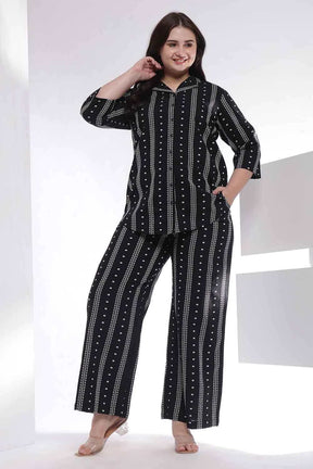 Plus Size Black Weave Work Shirt Coord Set