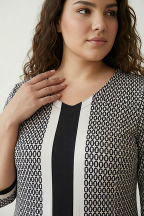 Plus Size Black Geometric Print A line Dress