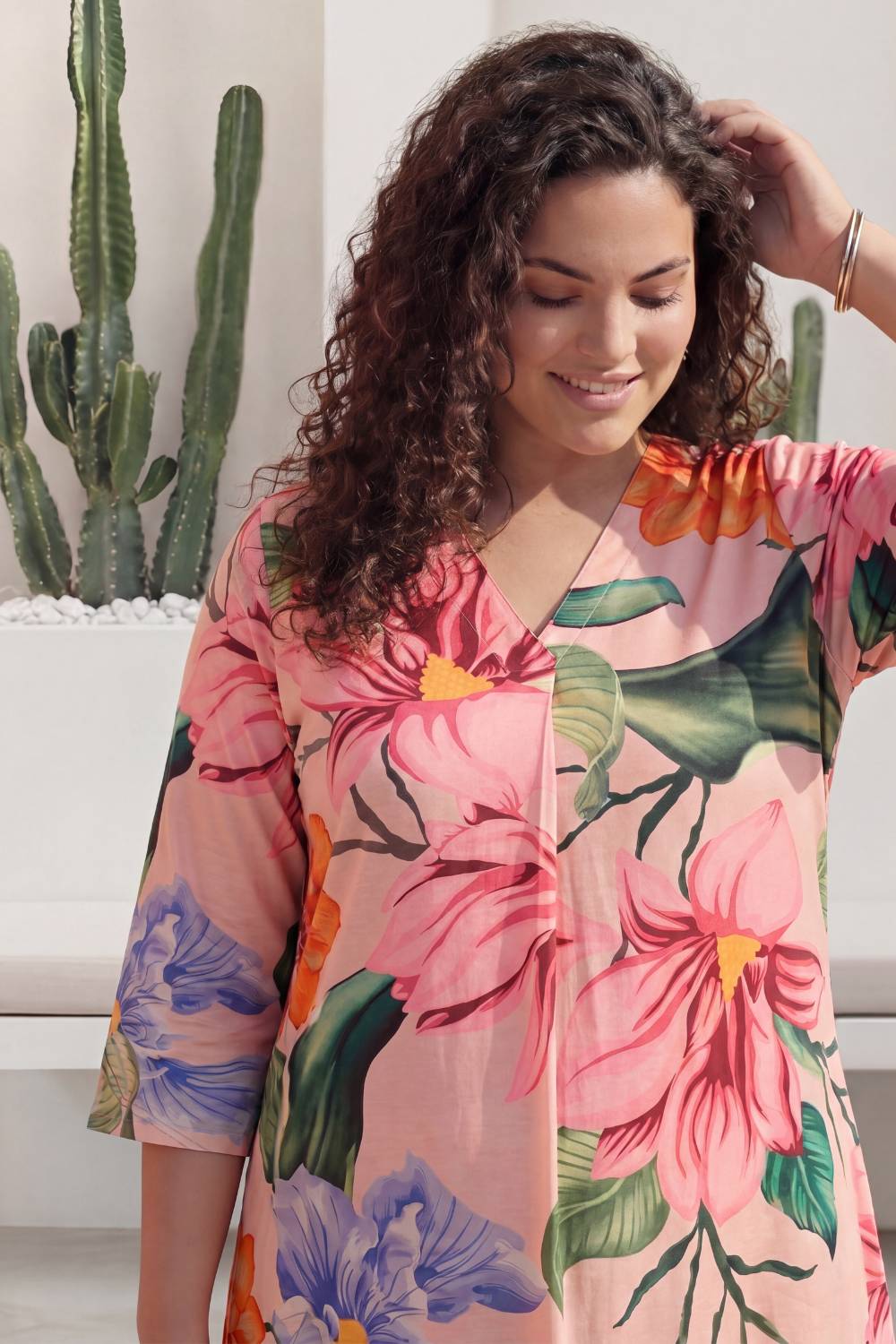 Comfortable Pink Floral Plus Size Top