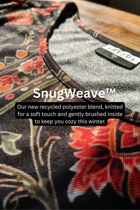 Plus Size Black Floral Round Neck SnugWeave™ Winter Kurta