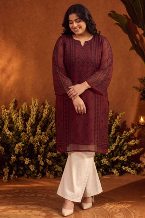 Plus Size Ethnic Motif Straight Georgette Kurta