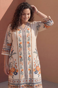 Plus Size Boho Floral Print Cotton V-Neck Kurta