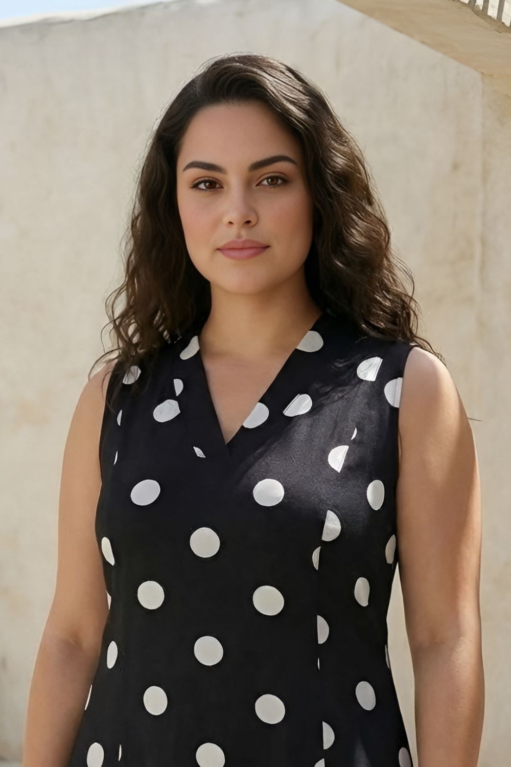 Plus Size Plus Size Black Polka Print Sleeveless Rayon Midi Dress