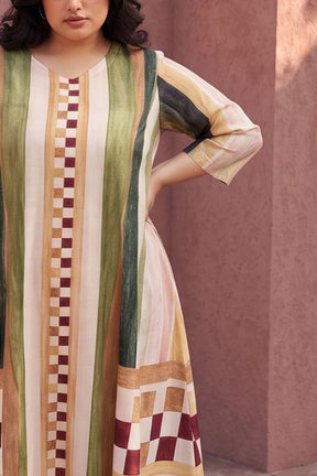 Plus Size Abstract check Print Midi Dress