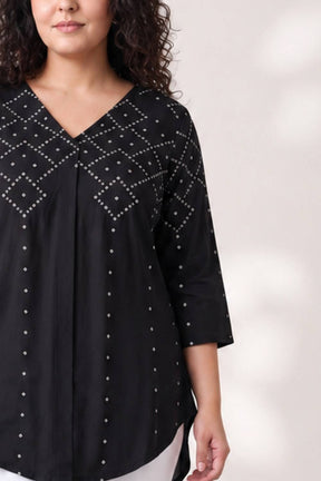 Plus Size Black Bandhej Print Top