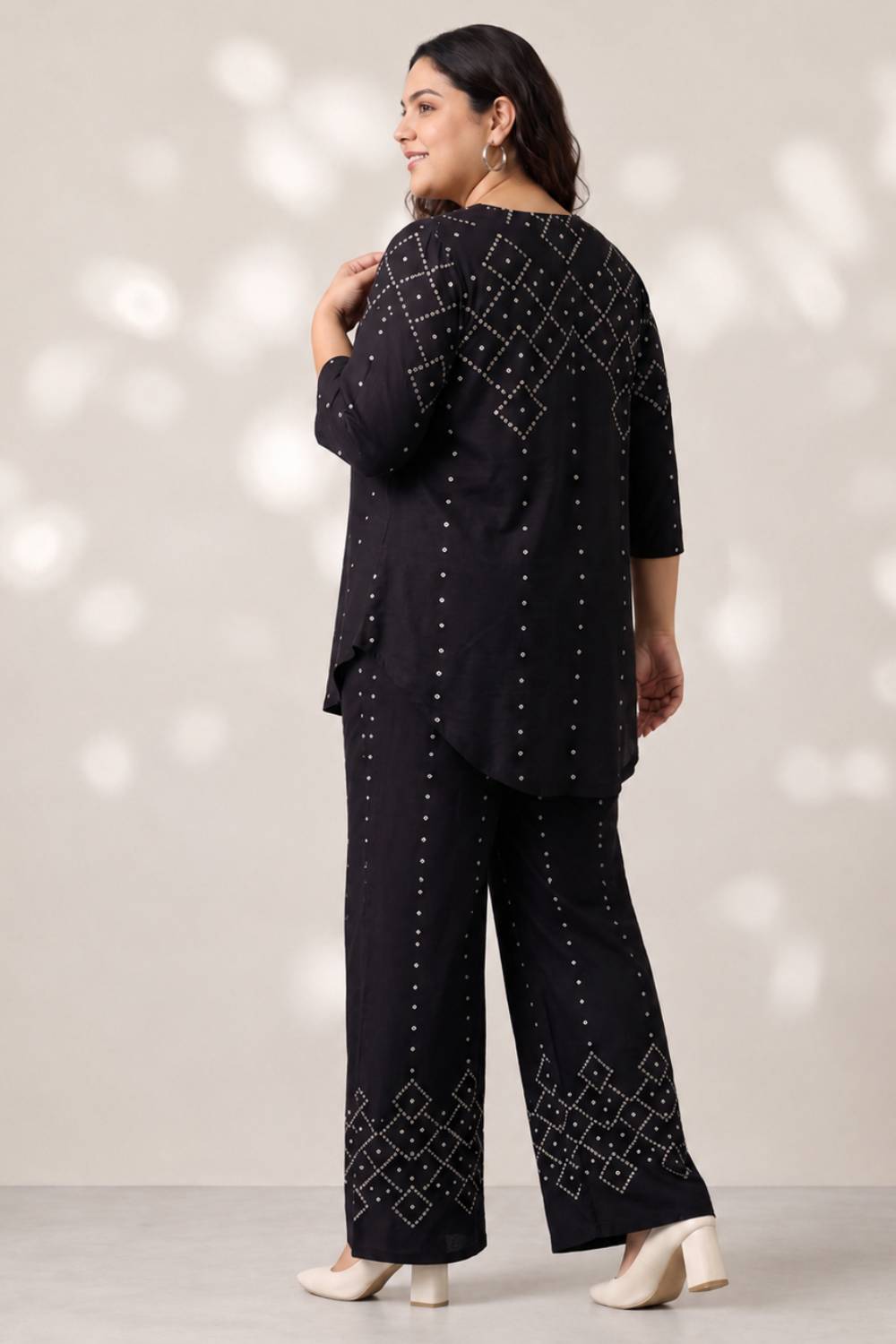 Plus Size Black Bandhej Print Coord Set