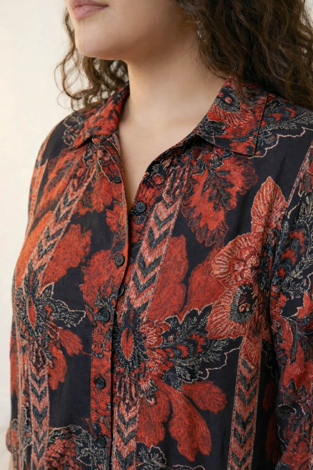 Comfortable Plus Size Black Tropical Print Coord Set