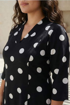 Plus Size Black Polka Print Rayon Midi Dress