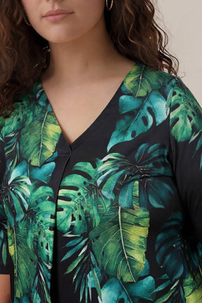 Plus Size Midnight Tropical Printed Centre Pleat Top