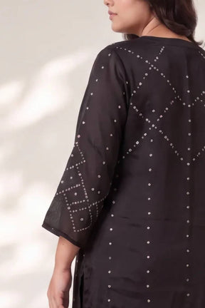 Plus Size Black Bandhej Print Satin Georgette Kurta