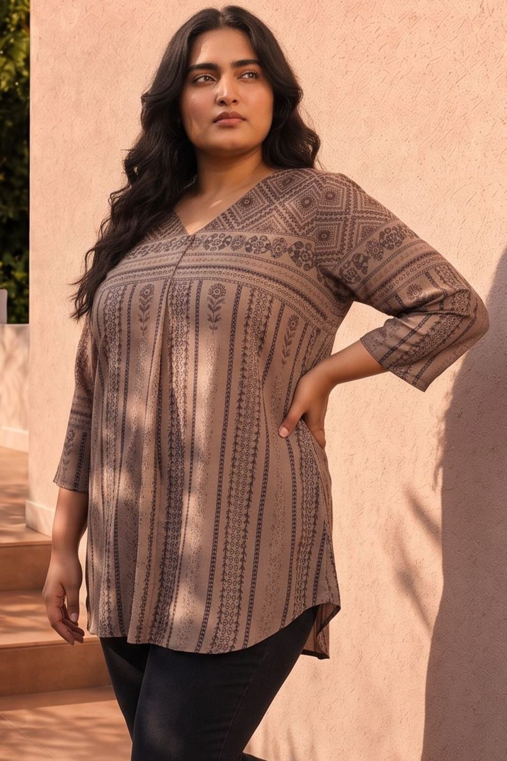 Plus Size Plus Size Ethnic Print Tunic Top