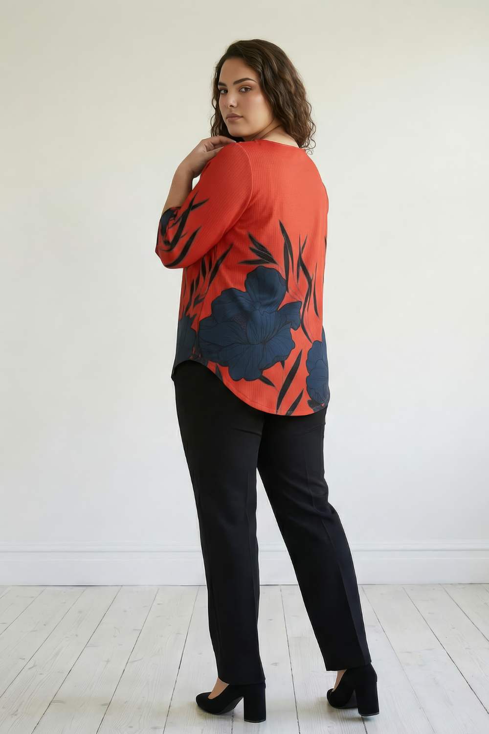 Red Teal Print Plus Size Top