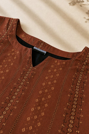 Plus Size Brown Ethnic Print Georgette Kurta