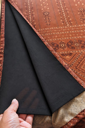 Plus Size Brown Ethnic Print Georgette Kurta