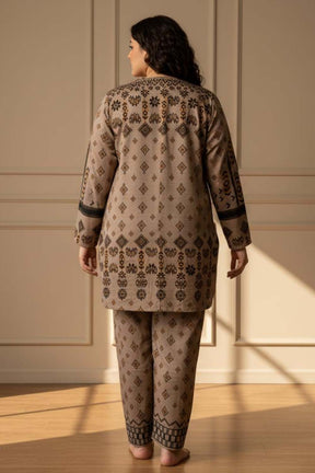 Plus Size Beige Printed SnugWeave™ Winter Top Coord Set