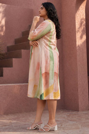 Plus Size Multicolor Abstract Printed A-Line Midi Dress