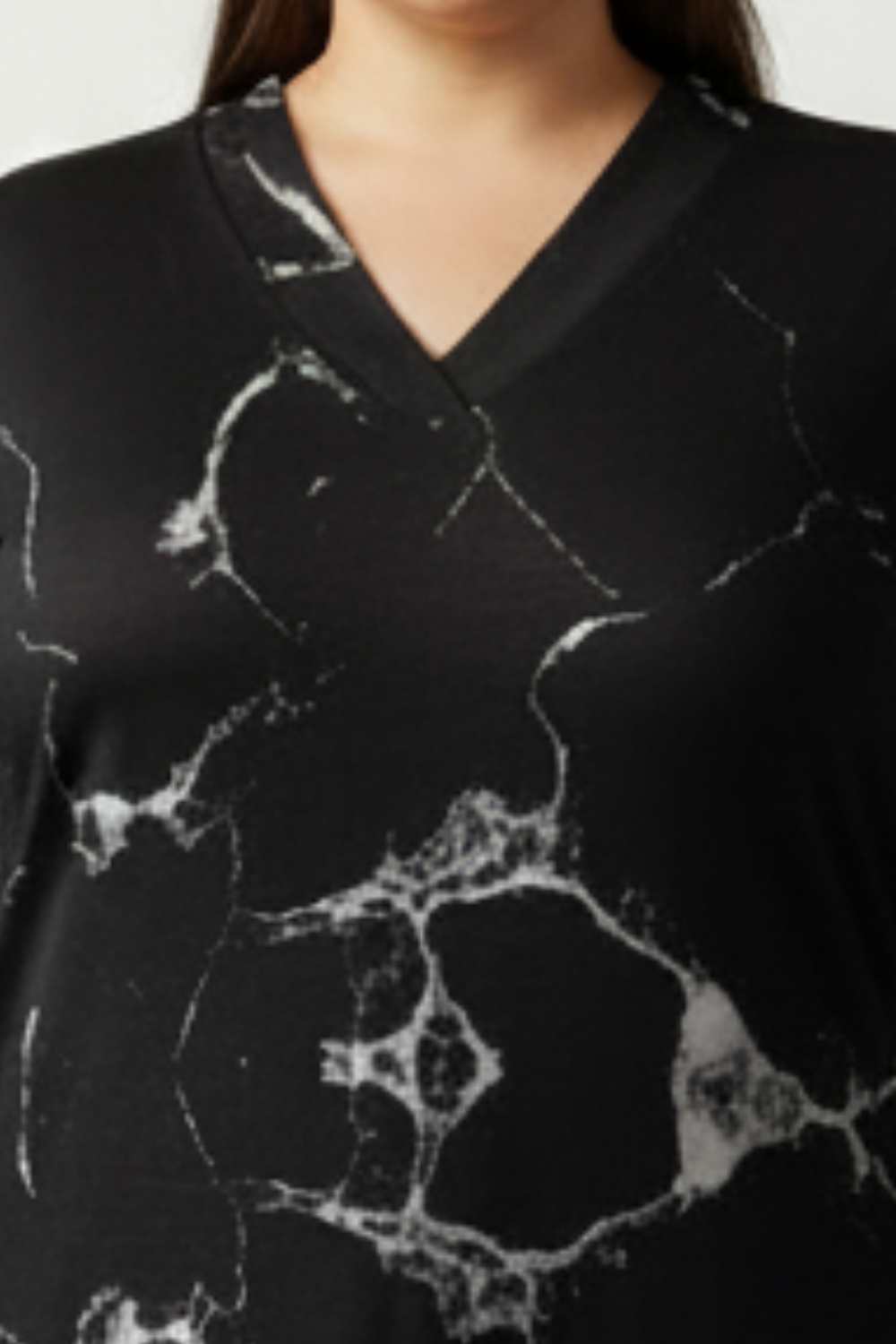 Plus Size Black Marble V Neck SnugWeave™ Winter Kurta