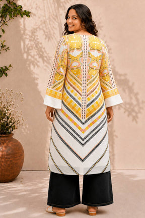 Plus Size Begie Floral Geometric Print cotton Kurti