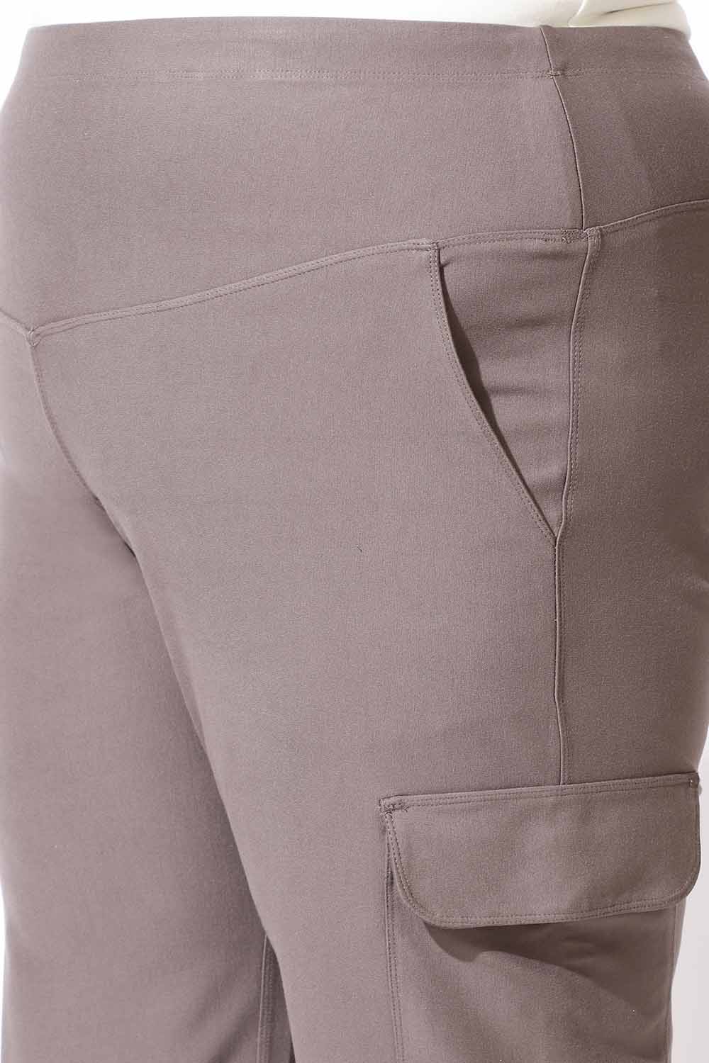 Comfortable Taupe Tummy Shaper Cargo Pants
