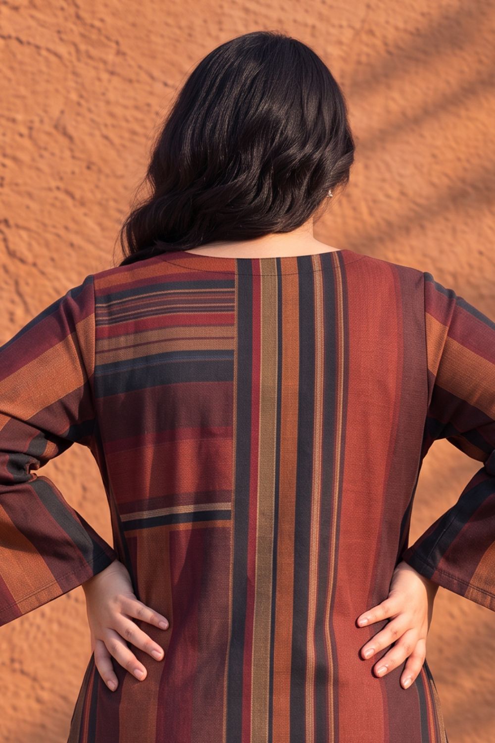 Plus Size Maroon Multistripe SnugWeave™  Kurta