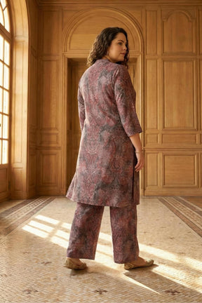 Plus Size Maroon Paisley SnugWeave™ Winter Kurta Coord Set