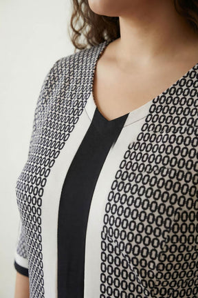 Plus Size Black Geometric Print A line Dress