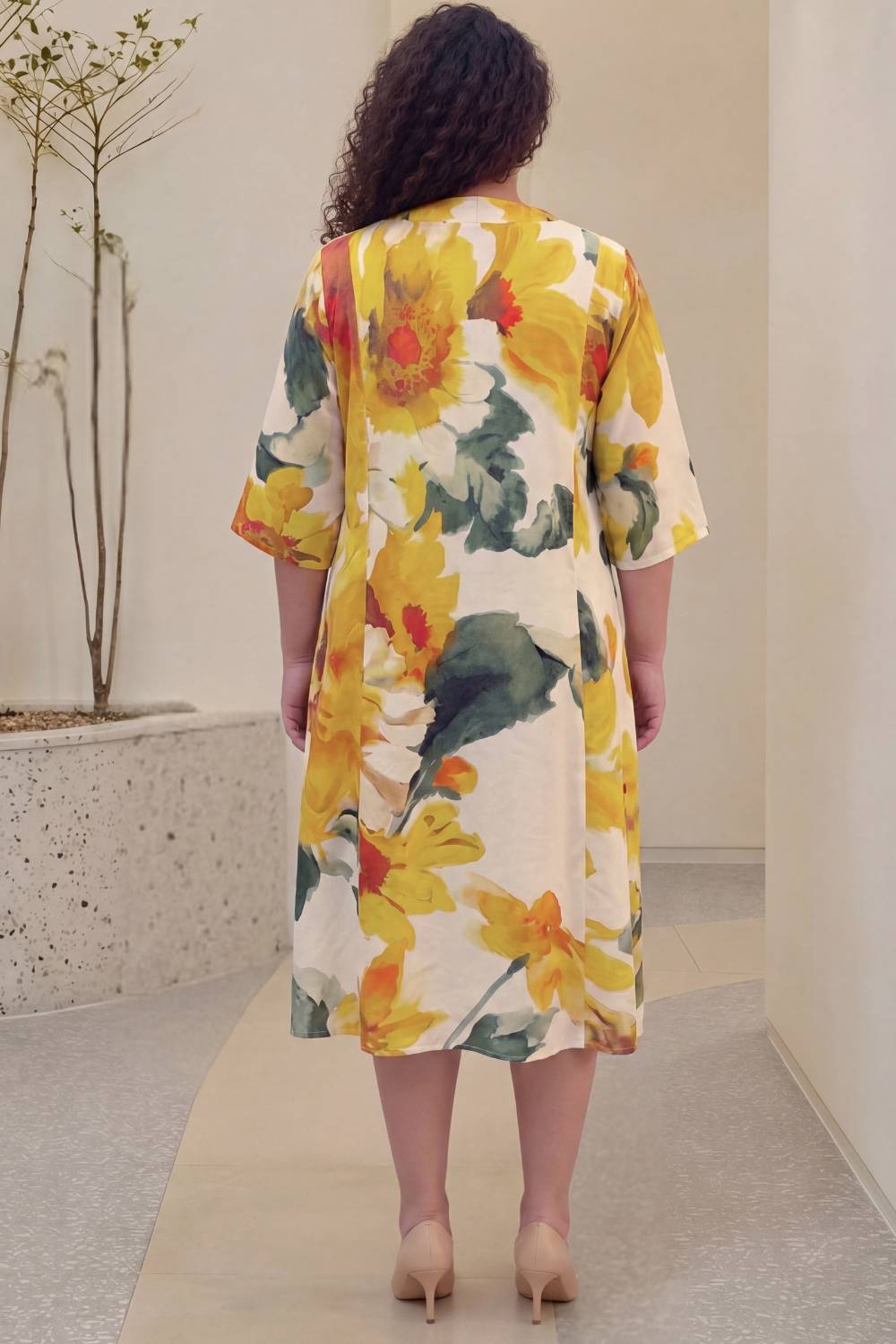 Sunflower Grace Plus Size Yellow Midi Dress