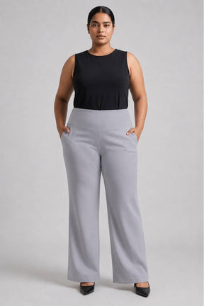 Plus Size English Grey Tummy Shaper Flare Pants