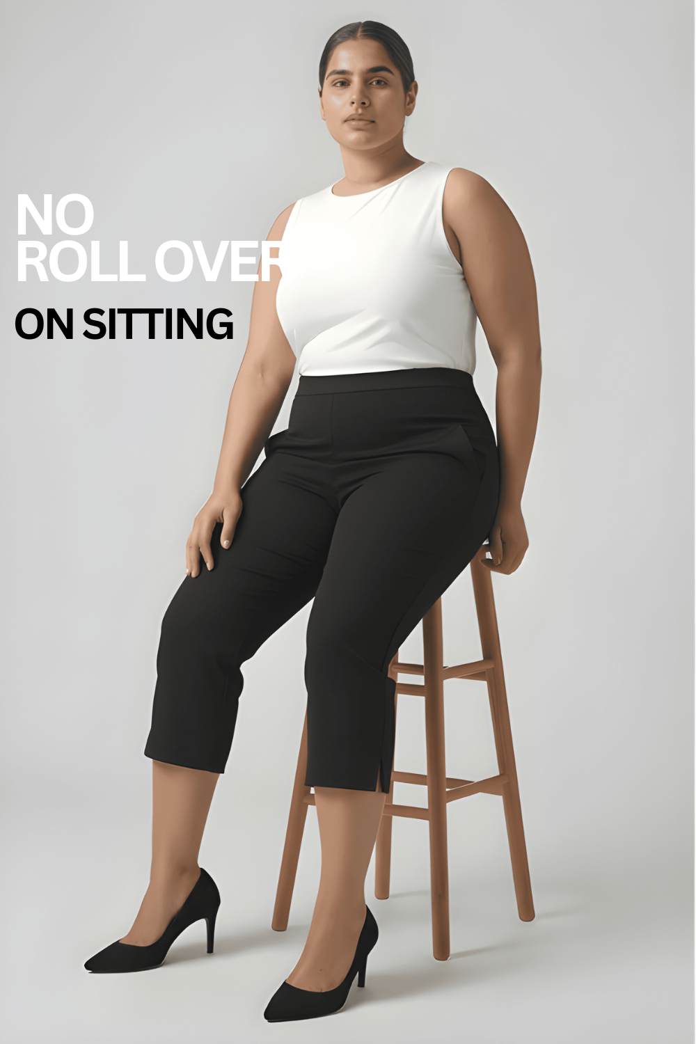 Comfortable Black New Fit Tummy Tucker Crop Pants