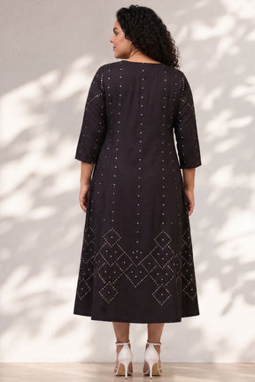 Plus Size Black Bandhej Print Midi Dress