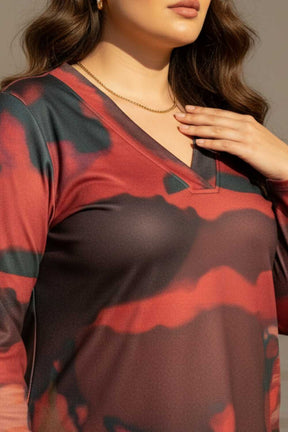 Plus Size Red Abstract SnugWeave™ Winter Top