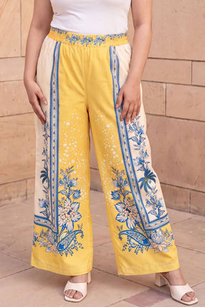 Plus Size Yellow Floral Print Cotton Kurta Coord Set
