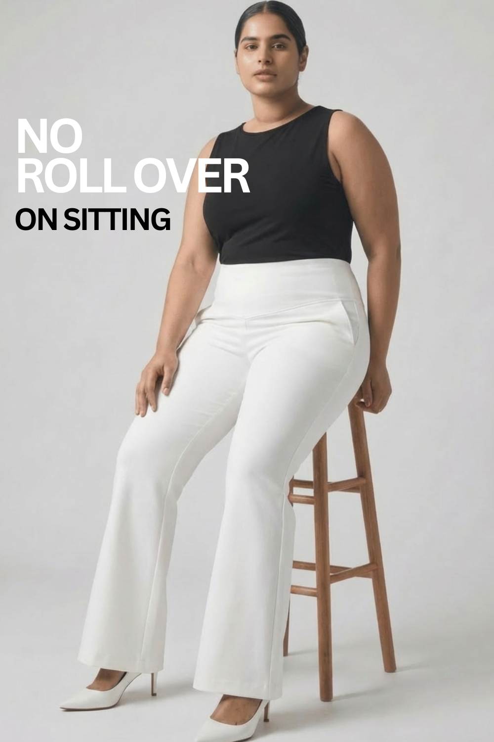 Comfortable Plus Size White Tummy Shaper Flare Pants