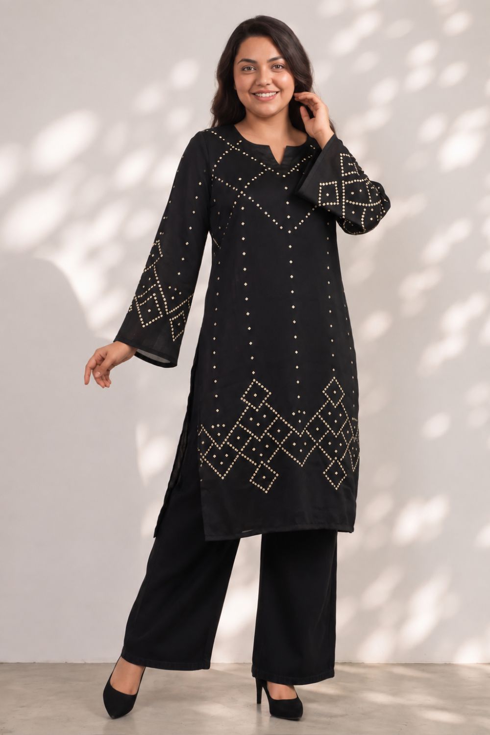 Plus Size Black Bandhej Print Georgette Kurta