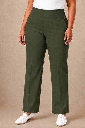 Olive Tummy Shaping Wide Straight Pants