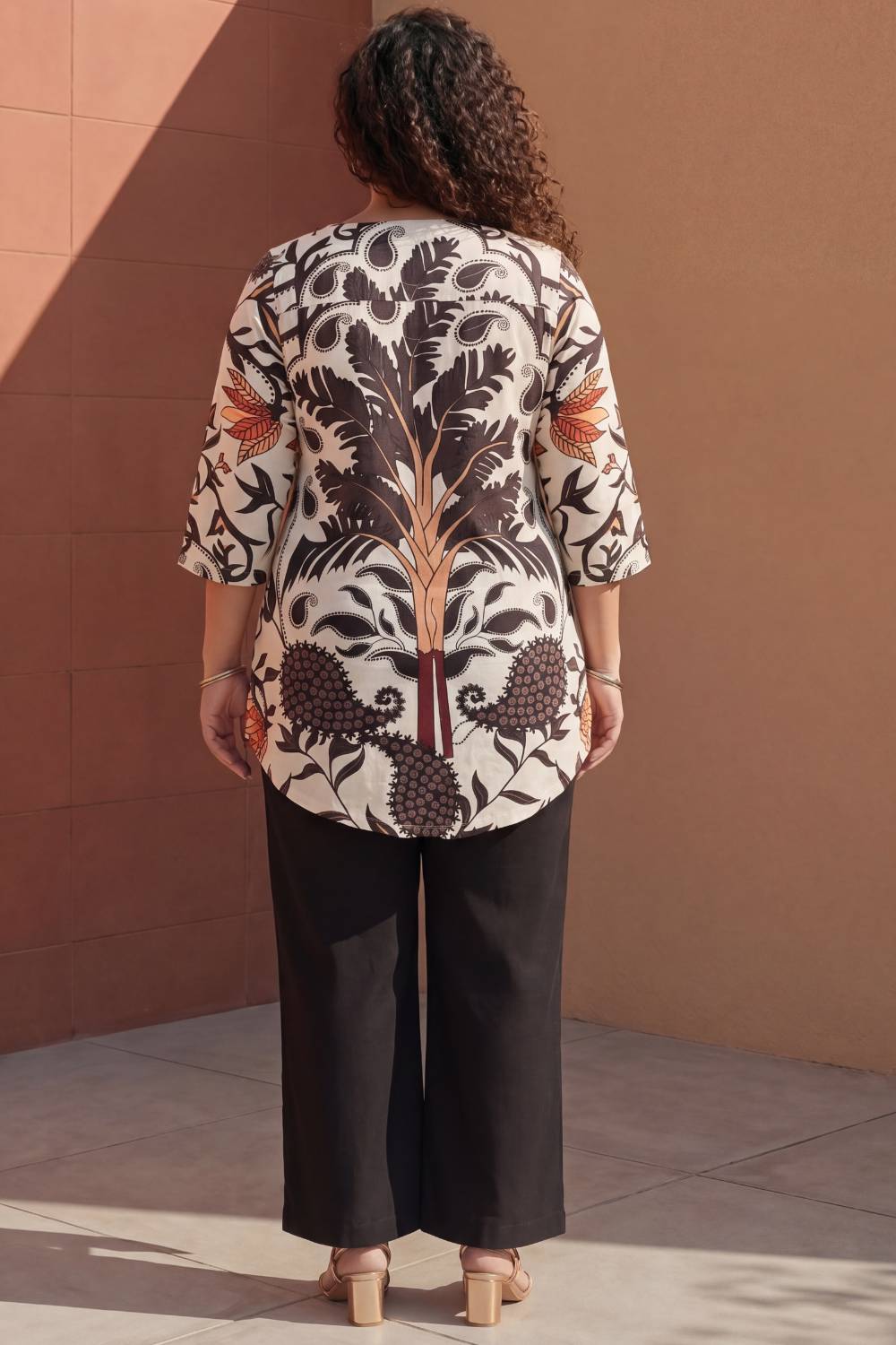 Plus Size Off White Placement Printed Centre Pleat Top