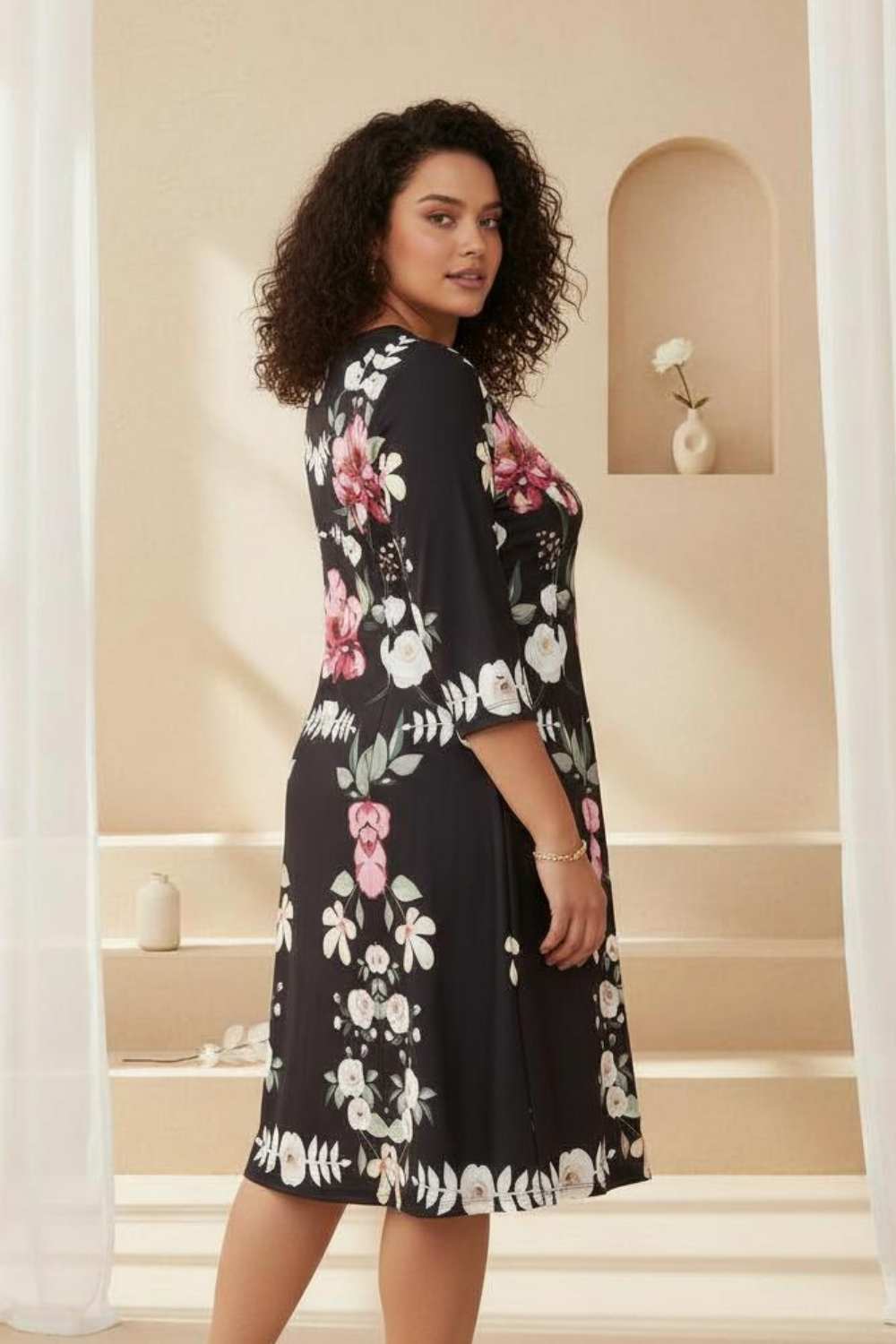 Black Bright Floral Printed Dress