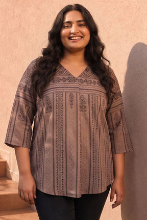 Plus Size Ethnic Print Tunic Top