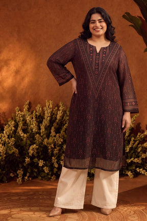 Plus Size Royal Motif Straight Georgette Kurta